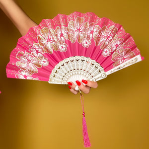 Pink & Gold Sparkle Hand Fan