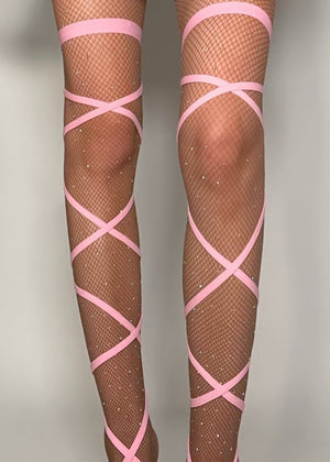 Balletcore Pastel Pink Solid Garter Leg Wrap Set | Cosplay Lingerie Accessory