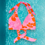 Y2K Coquette Floral Buckle Strap Padded Halter Bikini Top