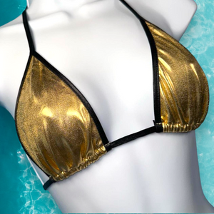 Y2K Ringer Slide Triangle Bikini Top | Metallic Gold & Black