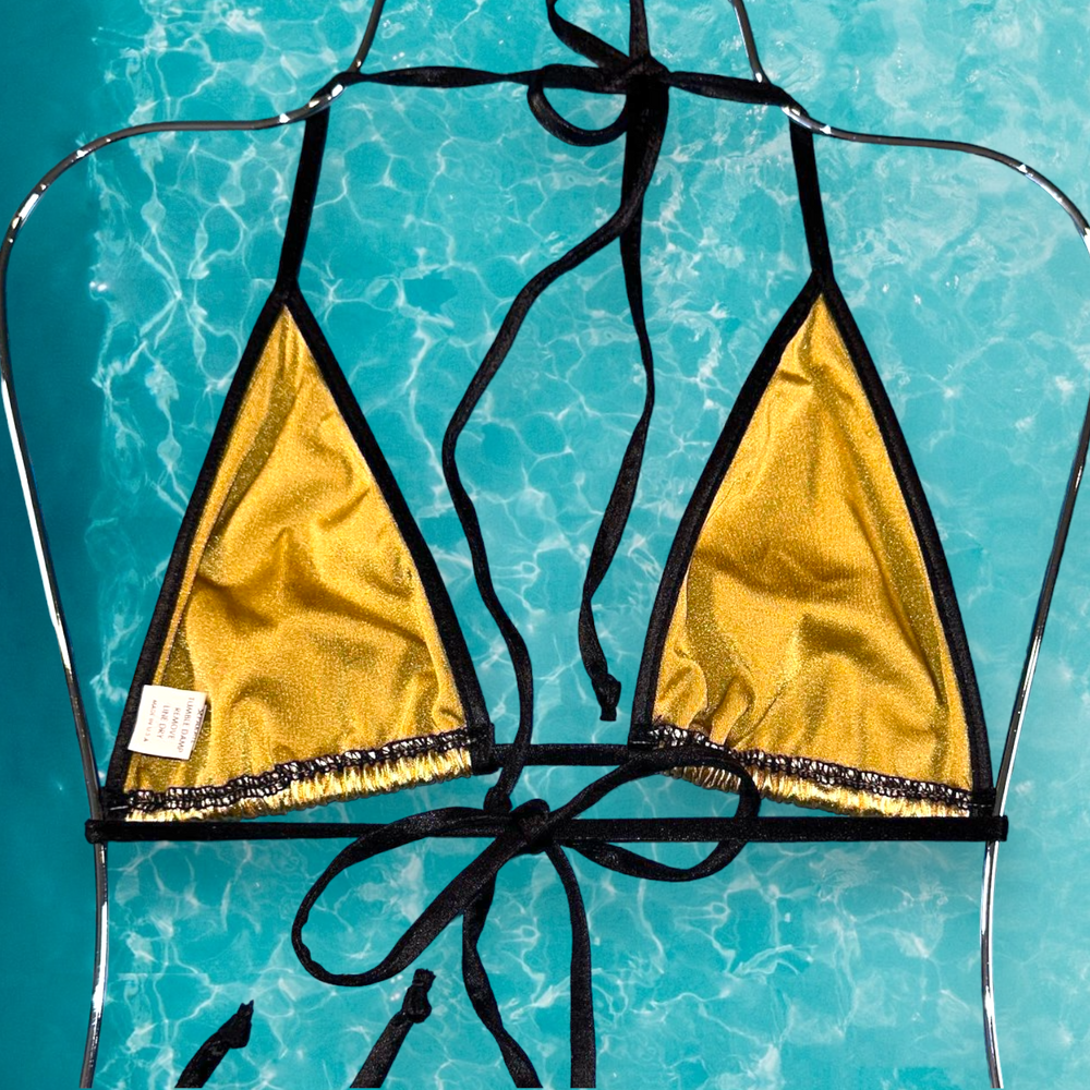 Y2K Ringer Slide Triangle Bikini Top | Metallic Gold & Black