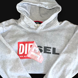 Diesel Grey Iconic Pullover Hoodie | Y2K Vibes, XS