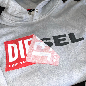 Diesel Grey Iconic Pullover Hoodie | Y2K Vibes, XS