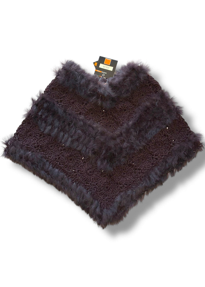 Vintage 1990s Rabbit Fur Crochet Bolero | Espresso Brown Granny Square Shawl | Boho Holiday Gift | Julia Deadstock