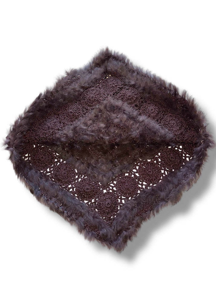 Vintage 1990s Rabbit Fur Crochet Bolero | Espresso Brown Granny Square Shawl | Boho Holiday Gift | Julia Deadstock