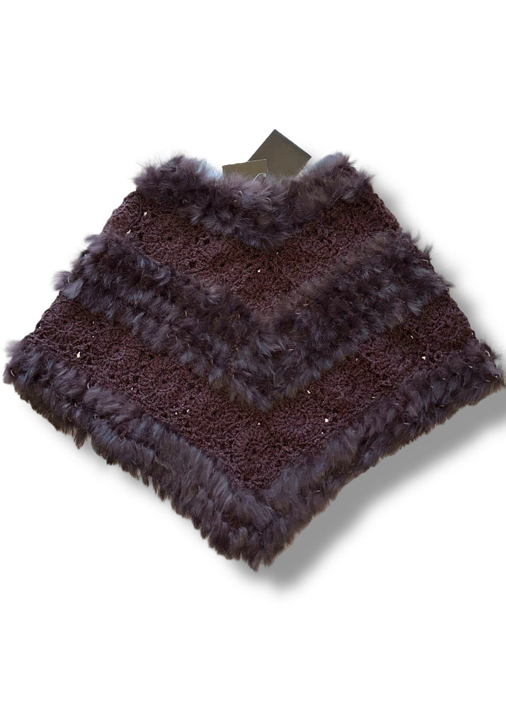 Vintage 1990s Rabbit Fur Crochet Bolero | Espresso Brown Granny Square Shawl | Boho Holiday Gift | Julia Deadstock