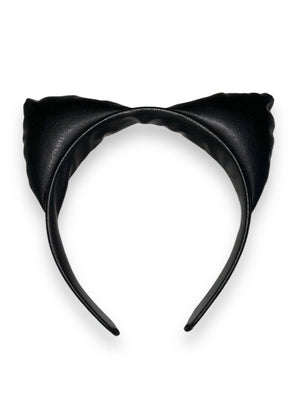 Y2K Playboy Vintage Black Vegan Leather Kitty Ears Cosplay Headband