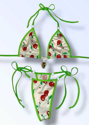 Y2K Cherry Diamanté Micro Bikini Set - Handmade USA (S/M)