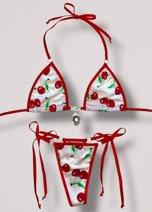 Y2K Cherry Diamanté Micro Bikini Set - Handmade USA (S/M)