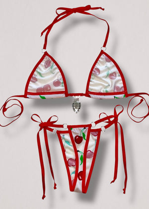 Y2K Cherry Diamanté Micro Bikini Set - Handmade USA (S/M)