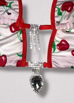 Y2K Cherry Diamanté Micro Bikini Set - Handmade USA (S/M)