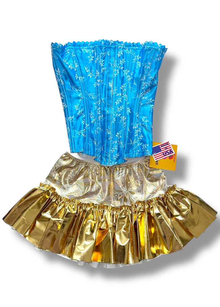 Vintage Princess Belle / Grecian Goddess 2PC Costume Set | USA-Made Deadstock Corset & Metallic Gold Mini Skirt | Size Small