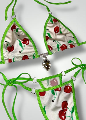 Y2K Cherry Diamanté Micro Bikini Set - Handmade USA (S/M)
