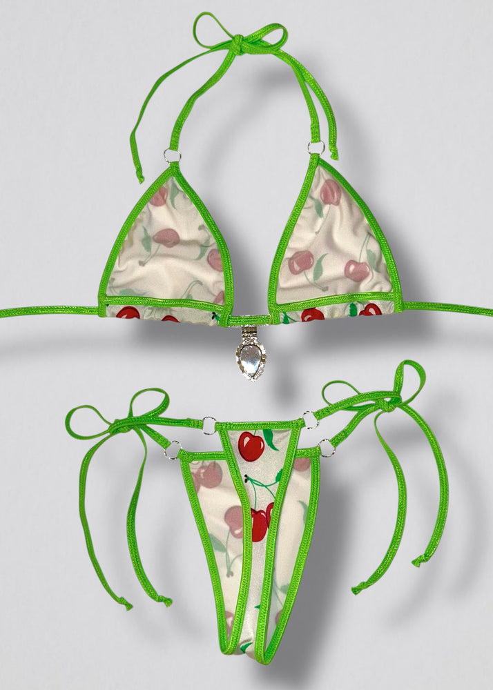 Y2K Cherry Diamanté Micro Bikini Set - Handmade USA (S/M)
