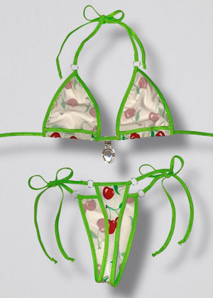 Y2K Cherry Diamanté Micro Bikini Set - Handmade USA (S/M)