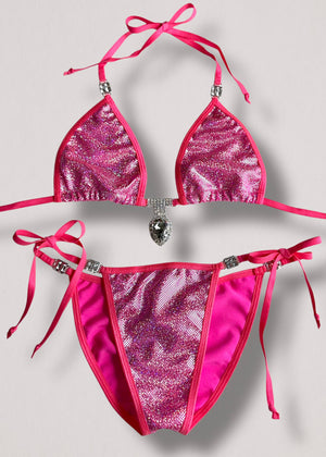 Handmade Y2K Diamanté Scrunch-Butt Cheeky Bikini Set – Adjustable (S/M)