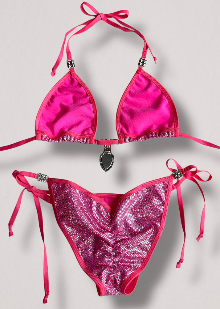 Handmade Y2K Diamanté Scrunch-Butt Cheeky Bikini Set – Adjustable (S/M)