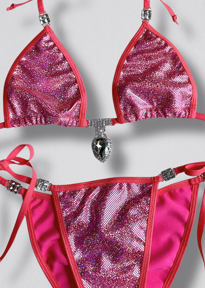 Handmade Y2K Diamanté Scrunch-Butt Cheeky Bikini Set – Adjustable (S/M)
