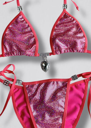 Handmade Y2K Diamanté Scrunch-Butt Cheeky Bikini Set – Adjustable (S/M)
