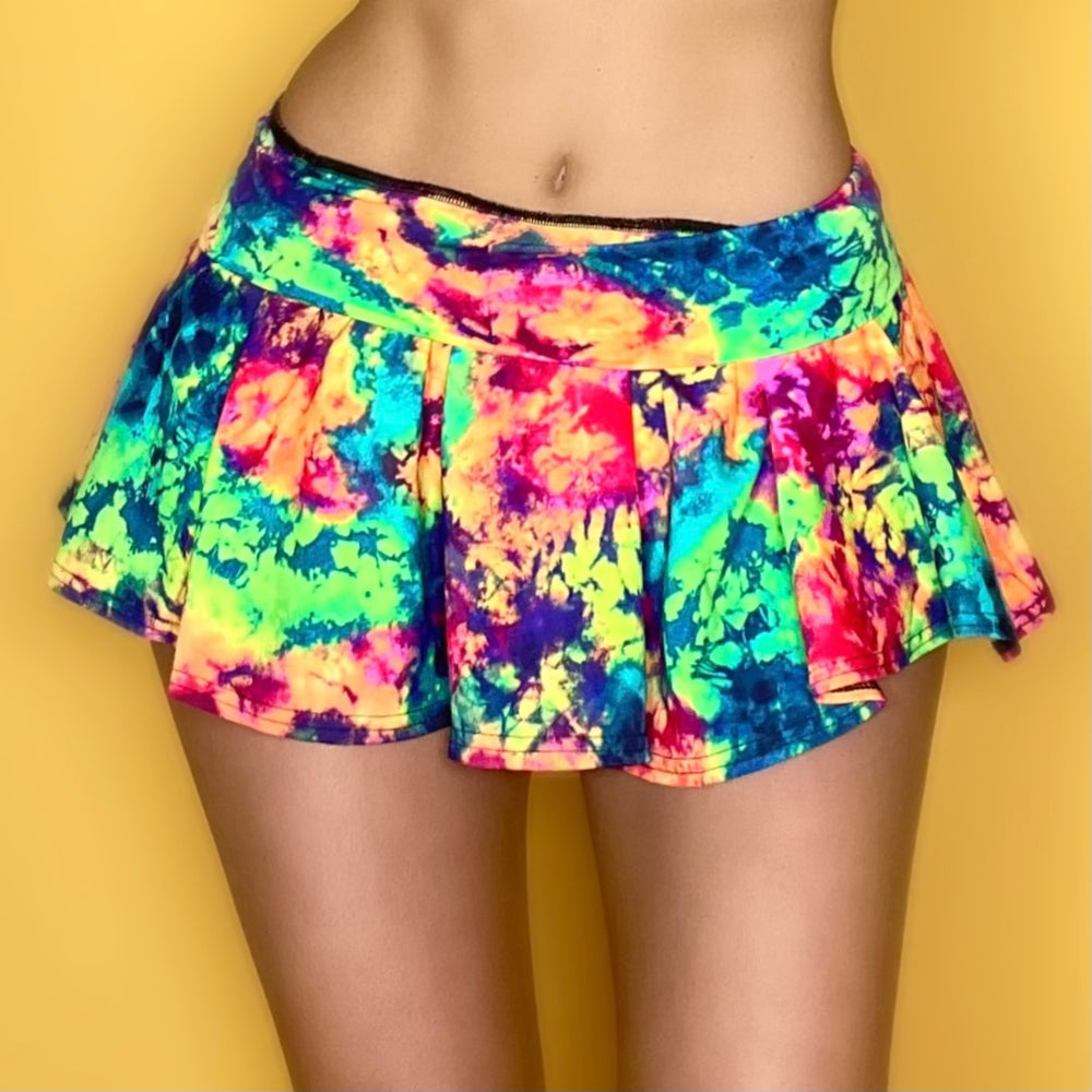 
                
                    Load image into Gallery viewer, Y2K Neon Tie Dye Mini Skirt
                
            