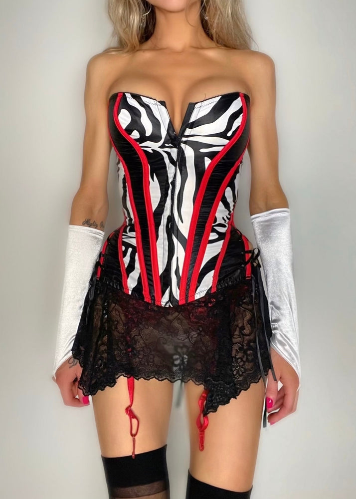RARE 90s Black & White Zebra Lace-Up Corset Top | Deadstock Vintage