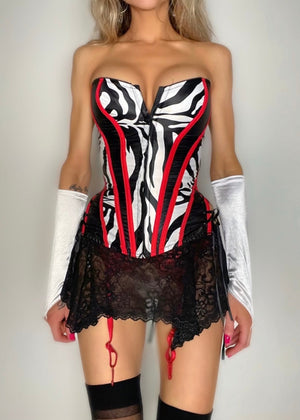 RARE 90s Black & White Zebra Lace-Up Corset Top | Deadstock Vintage