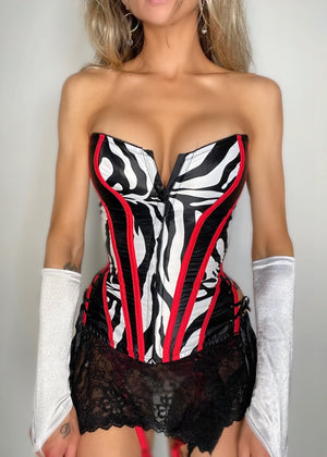 RARE 90s Black & White Zebra Lace-Up Corset Top | Deadstock Vintage