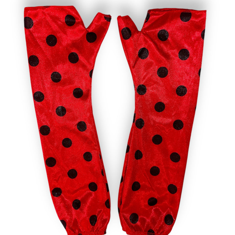 Y2K Ladybug Coquette Ditsy Dot Red & Black Arm Sleeves | Cosplay Gloves