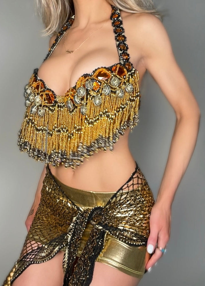 1970s Monarch Princess Hand-Beaded Festival Dance Bra Top