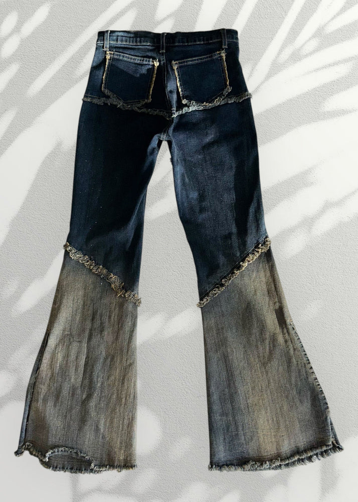 Rare Y2K Patchwork Flare Jeans – Low-Rise Embroidered Vintage Denim