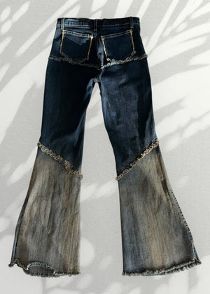 Rare Y2K Patchwork Flare Jeans – Low-Rise Embroidered Vintage Denim