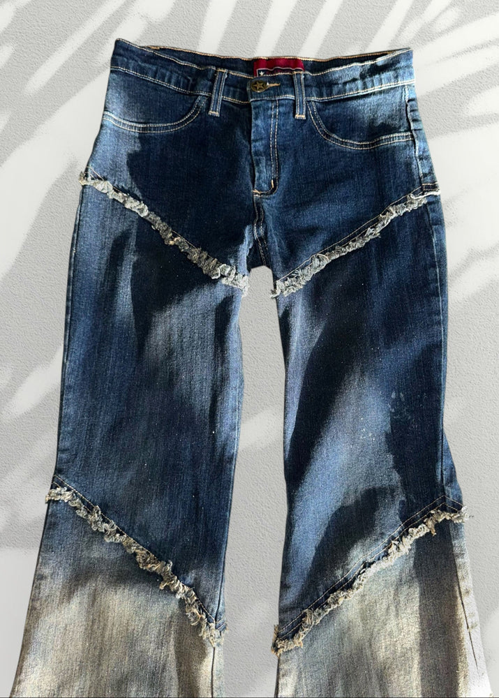 Rare Y2K Patchwork Flare Jeans – Low-Rise Embroidered Vintage Denim