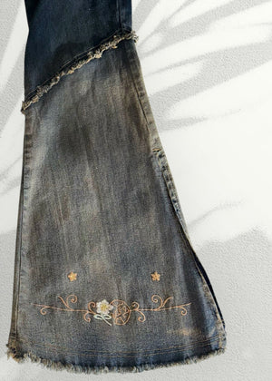 Rare Y2K Patchwork Flare Jeans – Low-Rise Embroidered Vintage Denim