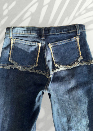 Rare Y2K Patchwork Flare Jeans – Low-Rise Embroidered Vintage Denim