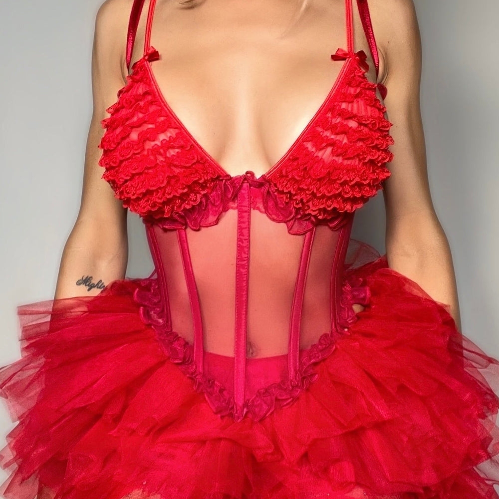 Scarlet Nymph Cosplay Bustier & Petticoat Tutu Costume Set – Vintage & USA Made