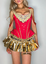Vintage USA-Made Red & Gold Circus Ringmaster Corset Costume Set (M)