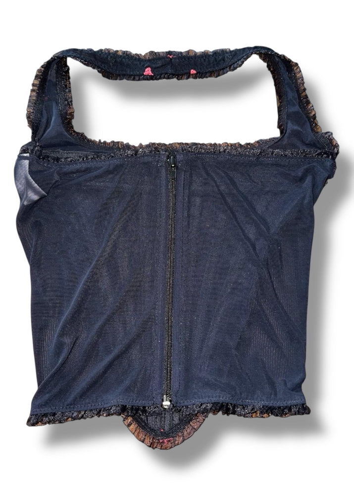Sheer Vintage Corset Halter Coquette Red Crop Top | 1990s Deadstock Vintage