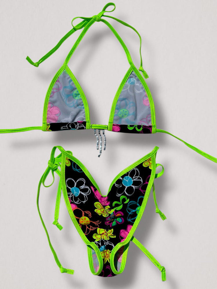 Handmade Y2K Diamanté Micro Bikini Set – Scrunch-Butt Cheeky Tie-Side Swimwear (XS/S)