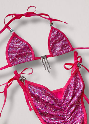 Handmade Y2K Diamanté Scrunch-Butt Micro Bikini Set – Adjustable (XS/S)