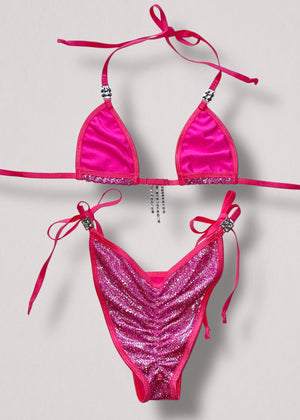 Handmade Y2K Diamanté Scrunch-Butt Micro Bikini Set – Adjustable (XS/S)