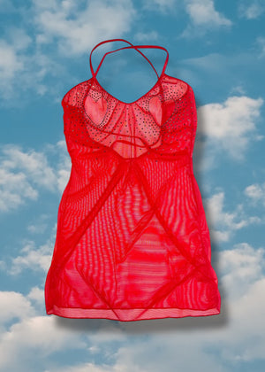 Sheer Backless Bodycon Slip Minidress | Strappy Coquette Valentines Lingerie