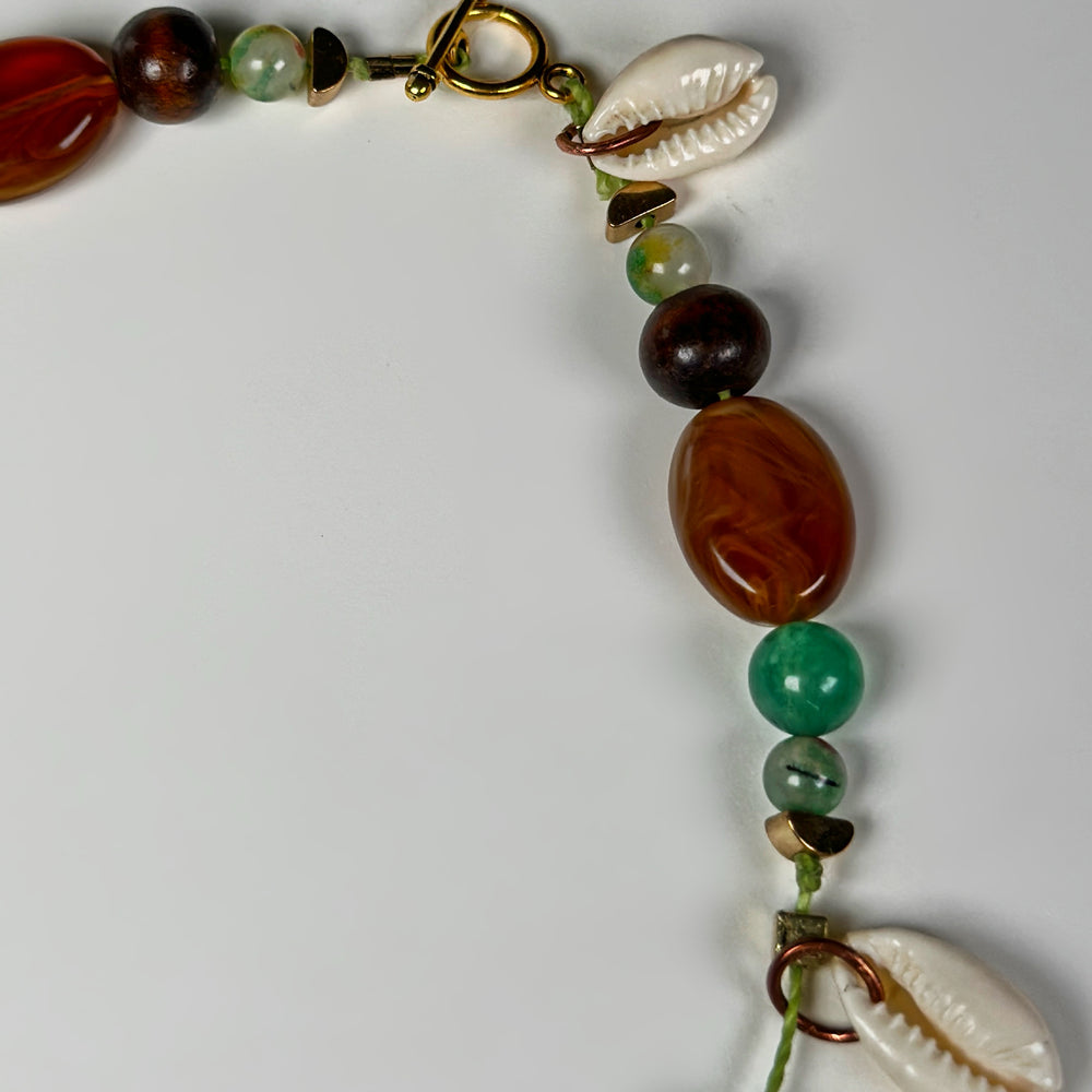 
                      
                        Tigers Eye Natural Stone & Cowrie Seahell Choker Necklace |  Denali Brand
                      
                    