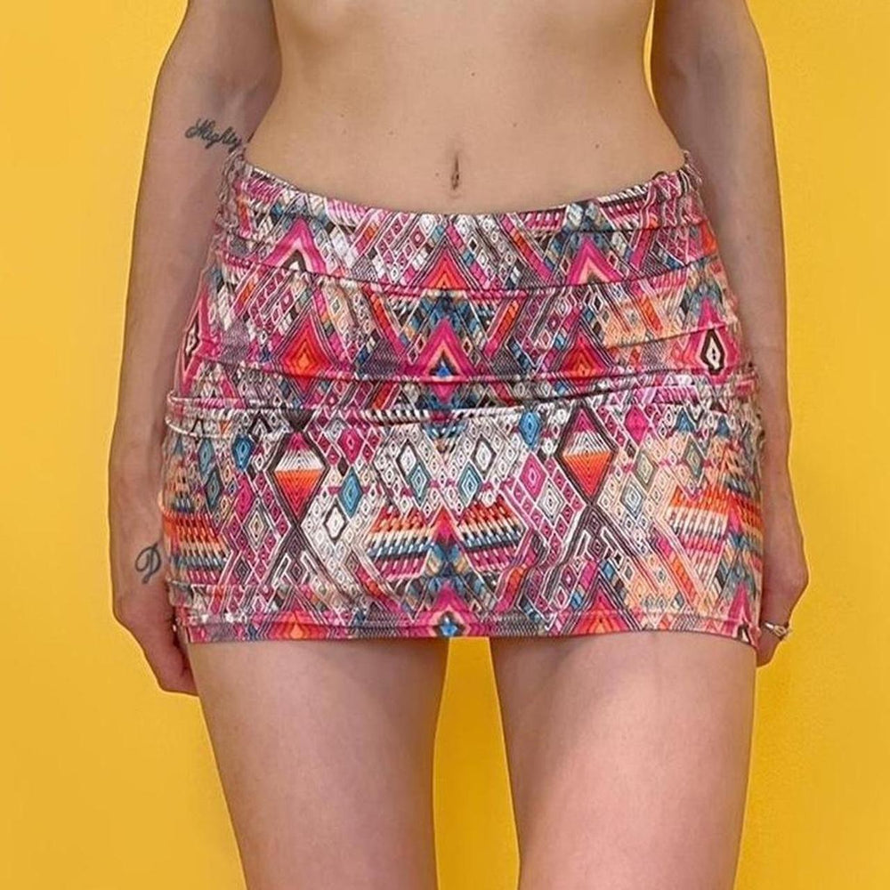 
                
                    Load image into Gallery viewer, Y2K Fold Over Bodycon Mini Skirt | Native
                
            
