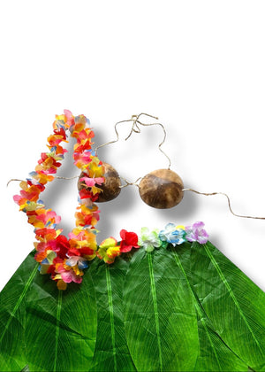 Vintage Island Princess Coconut Bikini & Leaf Skirt Costume Set – 3PC