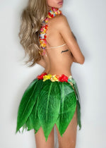 Vintage Island Princess Coconut Bikini & Leaf Skirt Costume Set – 3PC
