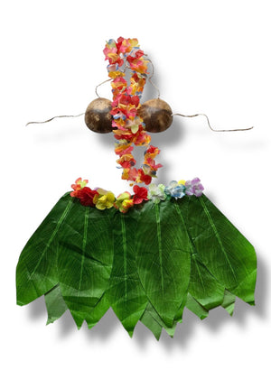Vintage Island Princess Coconut Bikini & Leaf Skirt Costume Set – 3PC