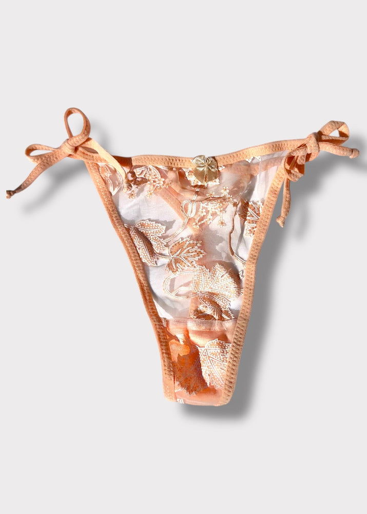 90s Tie-Side Sheer Sparkle Thong | Deadstock Vintage Lingerie | Adjustable Mesh Panty