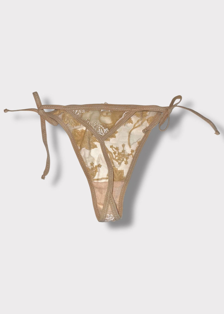 90s Tie-Side Sheer Sparkle Thong | Deadstock Vintage Lingerie | Adjustable Mesh Panty