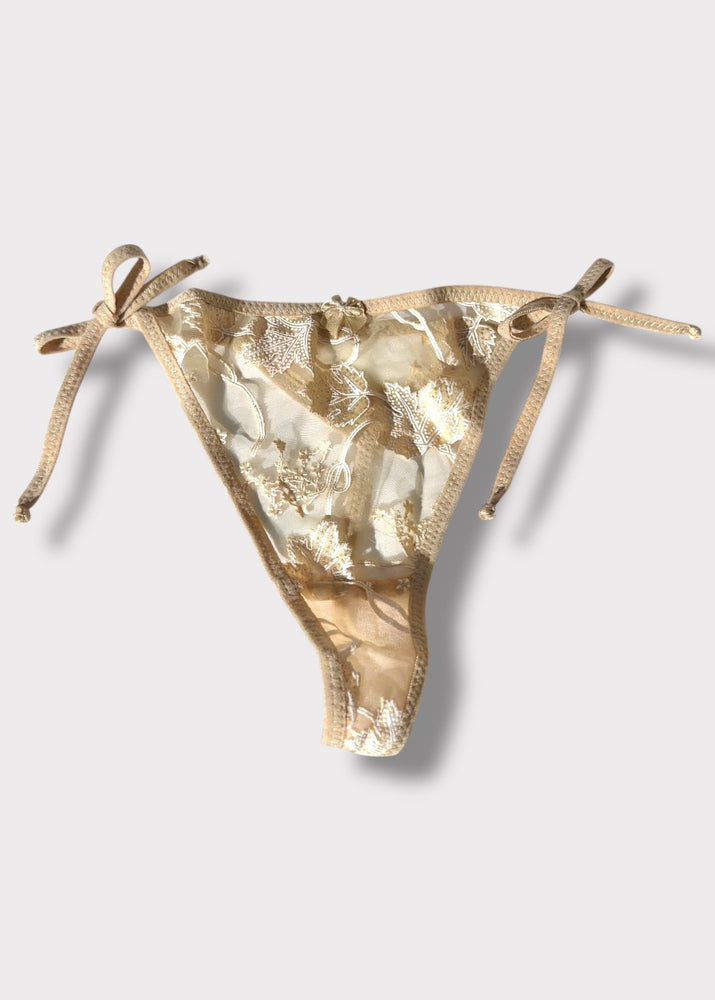 90s Tie-Side Sheer Sparkle Thong | Deadstock Vintage Lingerie | Adjustable Mesh Panty