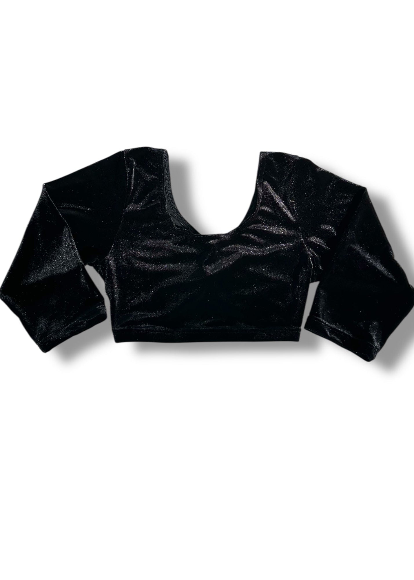Black velvet crop top on a white background